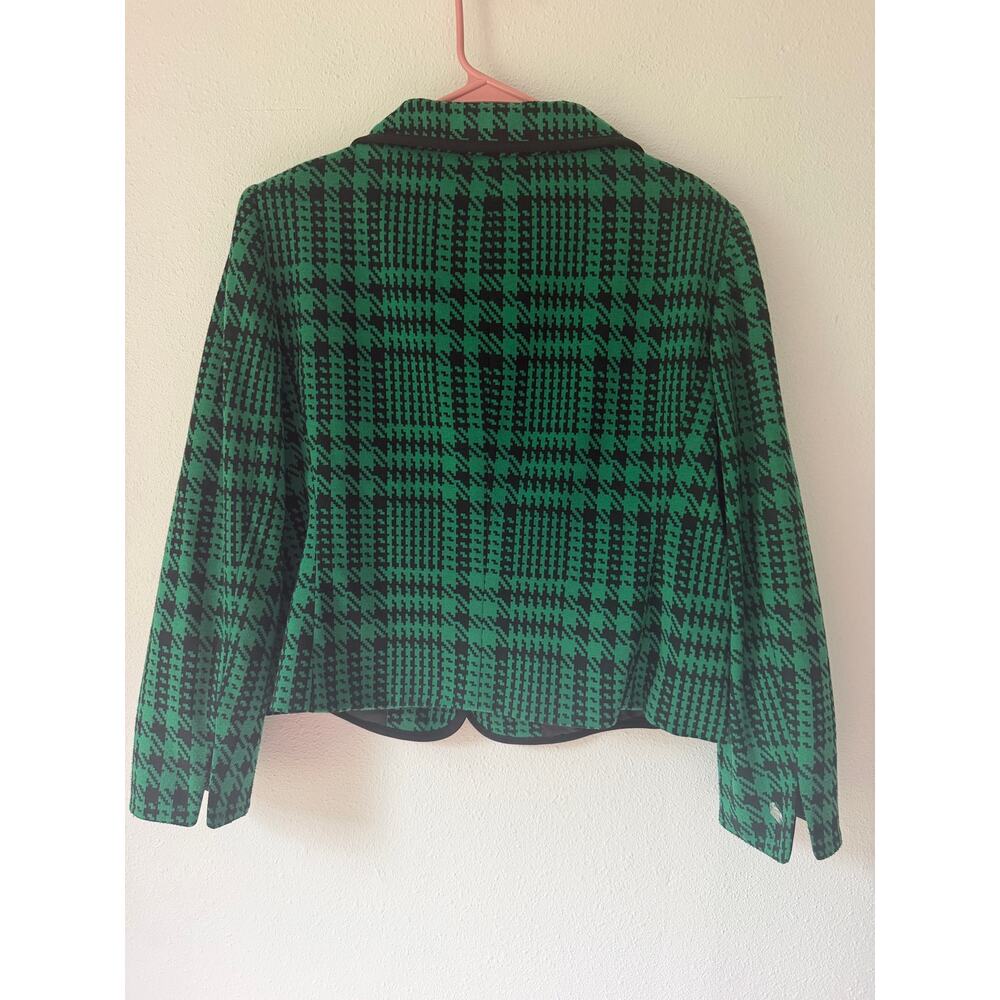 Vintage 90s Evan-Picone Green Black Houndstooth Blazer Jacket Button Up Size 14P - Picture 3 of 10
